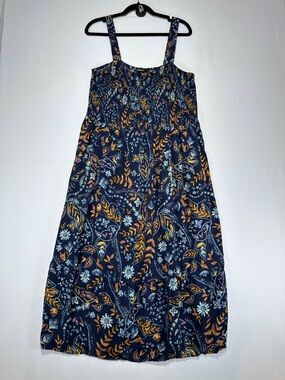 Reitmans Dark Floral Tiered Midi Dress Navy Boho Ruffle Hem Ruched XXL